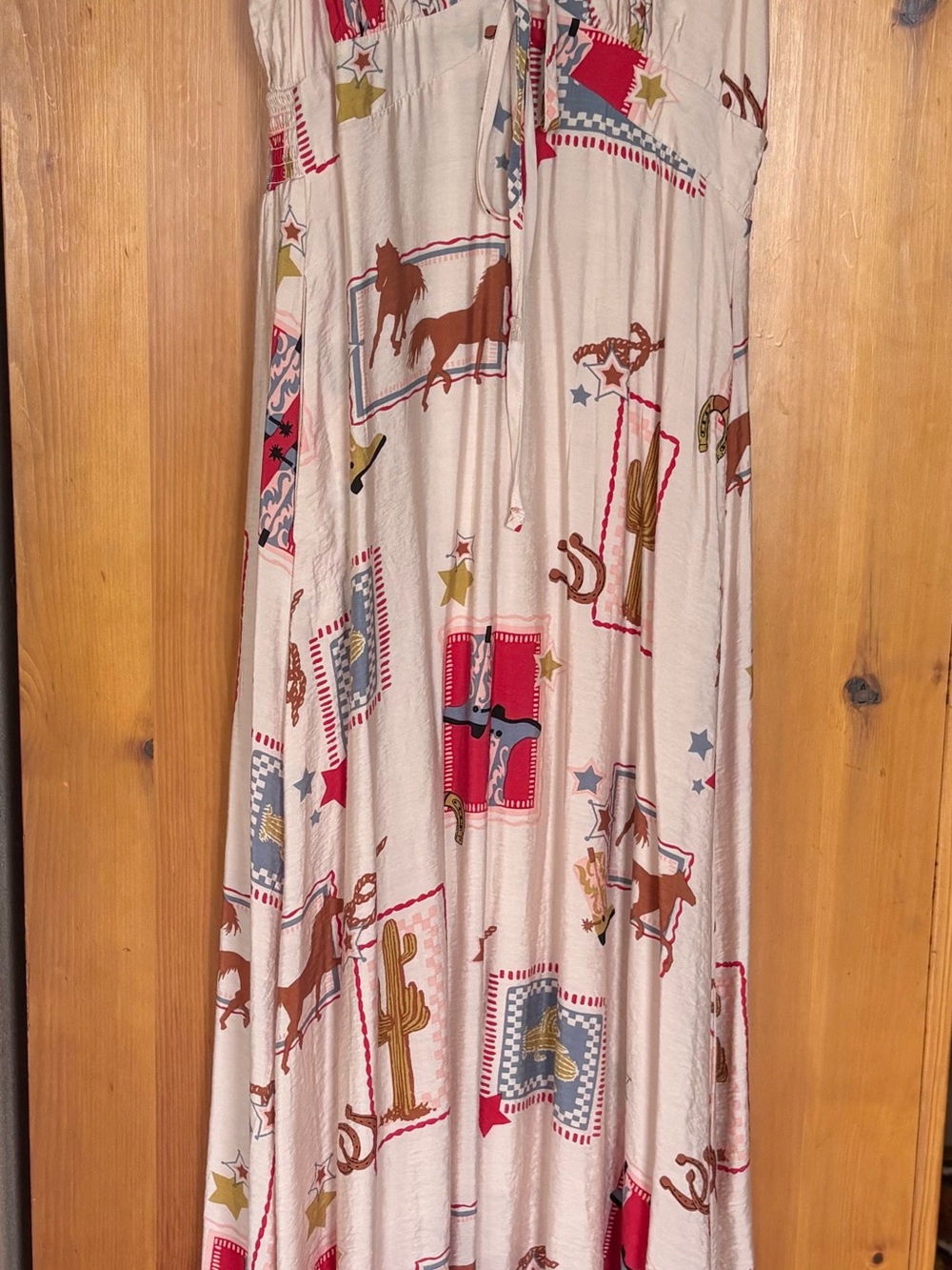 Boho Western Print Maxi Dress in Cream and Red